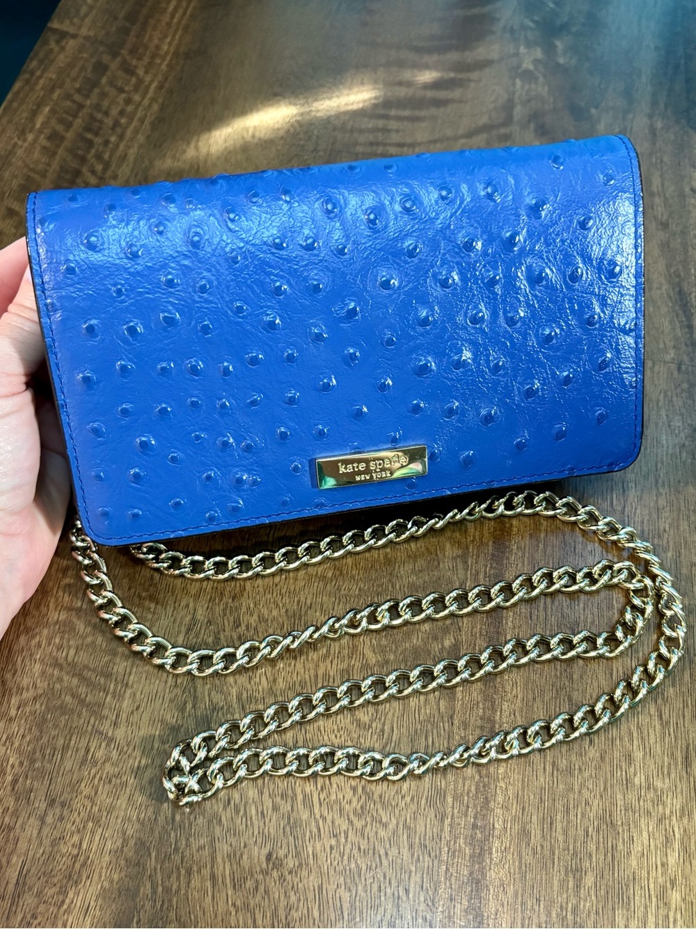 Kate Spade EUC Isabeli - Lake Blue - Leather Ostrich Emboss - Crossbody/Clutch